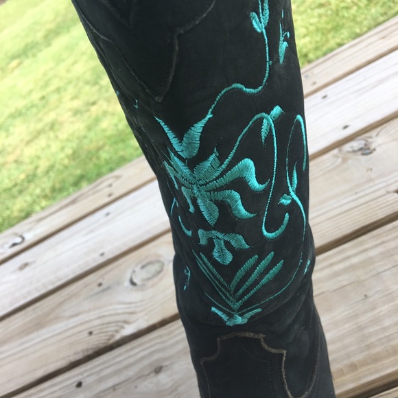 Lane Black and Turquoise Cowgirl Boots - Picture 5 of 9